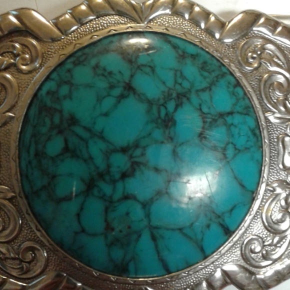 Bell Trading Belt Buckle Cabochon Stone Turquoise Floral Rope Nickel Silver - Picture 2 of 5